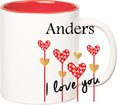 Huppme I Love You Anders Inner Red (350 ml) Ceramic Mug(350 ml), Red;white
