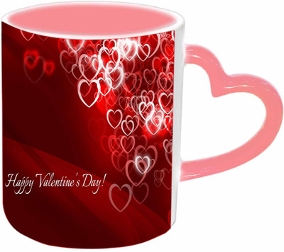 

Raj Laxmi Sparkling hearts pink handle valentine Ceramic Mug(350 ml)