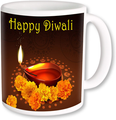 

PhotogiftsIndia Diya And Flower With Happy Diwali Coffee Ceramic Mug(325 ml), Multicolor