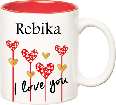 

Huppme I Love You Rebika Inner Red (350 ml) Ceramic Mug(350 ml), Red;white
