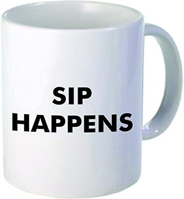 

Rikki Knight Knight Sip Happens Ceramic Coffee, 11 oz, White Ceramic Mug(60 ml), Multicolor