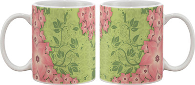

Artifa Green And Pink Floral Porcelain, Ceramic Mug(350 ml), Multicolor