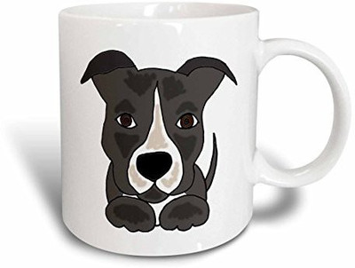 

3dRose Funny Grey Pitbull Puppy Dog Cartoon Ceramic, 11 oz, White Ceramic Mug(60 ml)