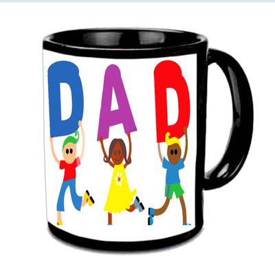 

Raj Laxmi Cartoon Character Hold Letters D.A.D Multicolor Ceramic Mug(350 ml), Black