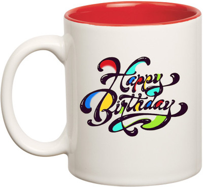 

HuppmeGift Happy Birth Day Inner Red Ceramic Mug(350 ml), Red;white