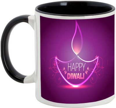 

AllUPrints Diwali Gifts - Enjoy The Festival Of Lights Ceramic Mug(325 ml), Black