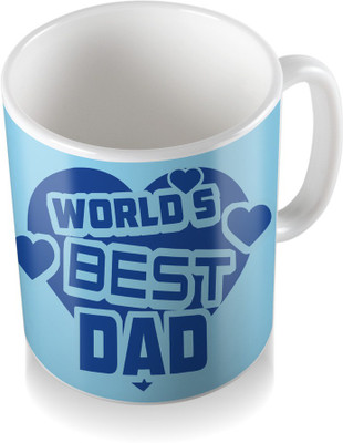 

SKY TRENDS World 's Best Dad With Blue Heart Gifts For Father's Day Coffee Ceramic Mug(3.2 ml), White
