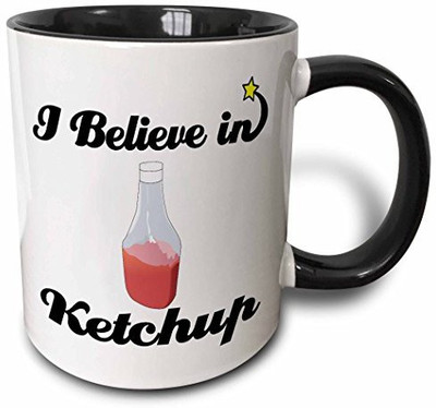 

3dRose I Believe in Ketchup Two Tone Black, 11 oz, Black/White Ceramic Mug(60 ml), Multicolor