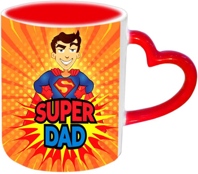 

Raj Laxmi Super Dad Red Heart Handle Ceramic Mug(350 ml)