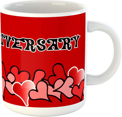 

Deeher Gifts Happy Anniversary Ceramic Mug(330 ml), Multicolor