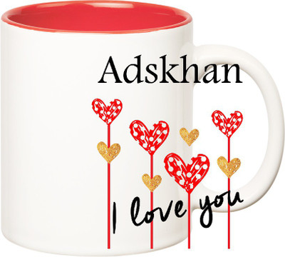 Huppme I Love You Adskhan Inner Red (350 ml) Ceramic Mug(350 ml), Red;white