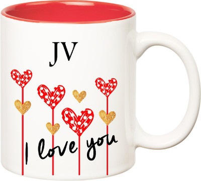 

Huppme I Love You Jv Inner Red (350 ml) Ceramic Mug(350 ml), Red;white