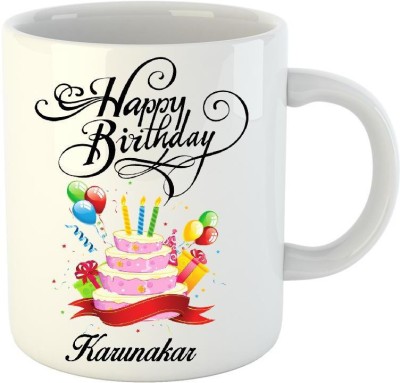 

Huppme Happy Birthday Karunakar White (350 ml) Ceramic Mug(350 ml)