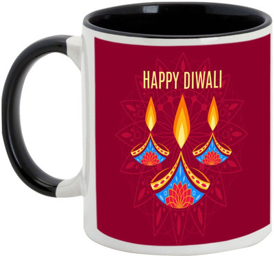 

AllUPrints Gifts For Deepawali - Live Brightly On Diwali Ceramic Mug(325 ml), Black