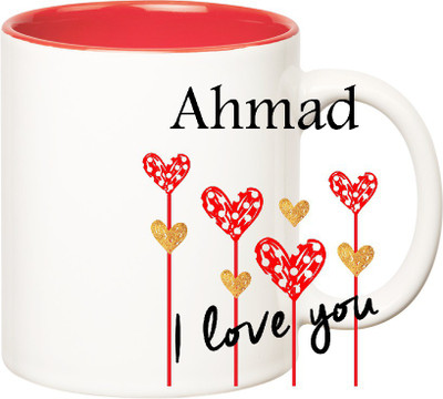 

Huppme I Love You Ahmad Inner Red (350 ml) Ceramic Mug(350 ml), Red;white