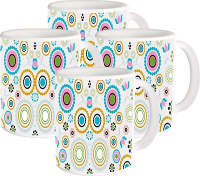 

Heyworlds flower design 05 Ceramic Mug(325 ml, Pack of 4), Multicolor