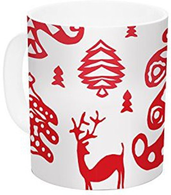 

Kess InHouse InHouse Miranda Mol Frosted Landscape White Red Holiday Ceramic Coffee, 11 oz, Multicolor Ceramic Mug(60 ml)