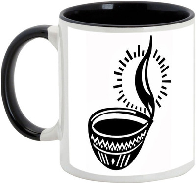 AllUPrints Diwali Gifts - Happy Deepawali And Happy Glowing Life Ceramic Mug(325 ml), Black