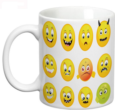 

Prithish Smiley Expressions Ceramic Mug(330 ml), Multicolor