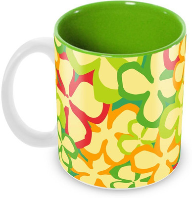 

Tuelip Beautiful Flower Pattern Printed inside Green for Tea And Coffee Ceramic Mug(350 ml), Multicolor