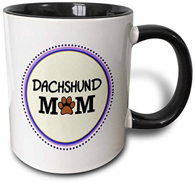 

3dRose mug_151731_4 Dachshund Dog Mom Doggie Mama by Breed Paw Print Mum Love Doggy Lover Proud Pet Owner Circle Two Tone Black, 11 oz, Black/White Ceramic Mug(60 ml), Multicolor
