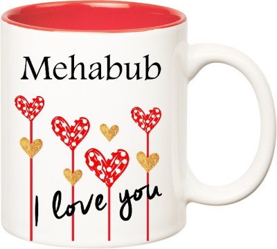 

Huppme I Love You Mehabub Inner Red (350 ml) Ceramic Mug(350 ml), Red;white