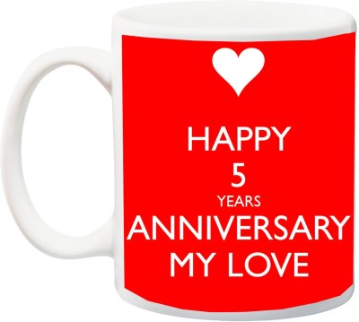 

ME&YOU 5th Anniversary Gifts for Husband/Wife/Mom/Dad/Couples/Lover Happy Aniversary printed Ceramic Mug(325 ml), Multicolor