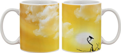 

Artifa Bird And Sun Porcelain, Ceramic Mug(350 ml), Multicolor