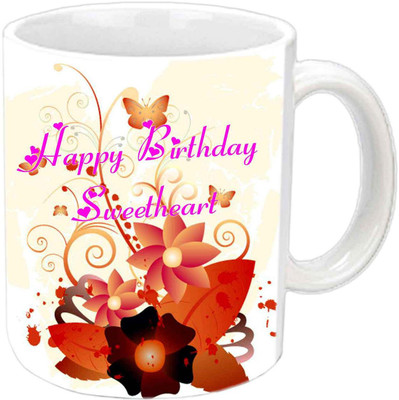

Raj Laxmi flowers heart lovers b'day white mug Ceramic Mug(350 ml)