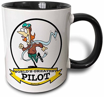 

3dRose mug_103174_4 Funny Worlds Greatest Female Pilot Cartoon Two Tone Black, 11 oz, Black/White Ceramic Mug(60 ml), Multicolor