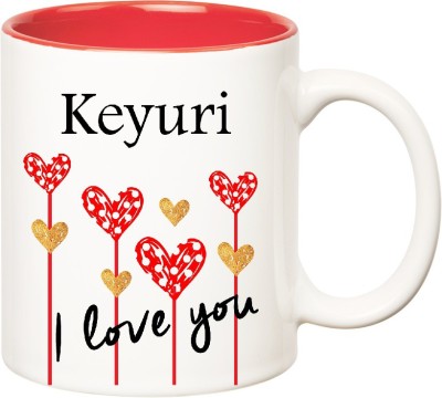 

Huppme I Love You Keyuri Inner Red (350 ml) Ceramic Mug(350 ml), Red;white