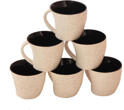 

Aarzool Duo Tone Kaju Pottery Mug(200 ml, Pack of 6), Black;white