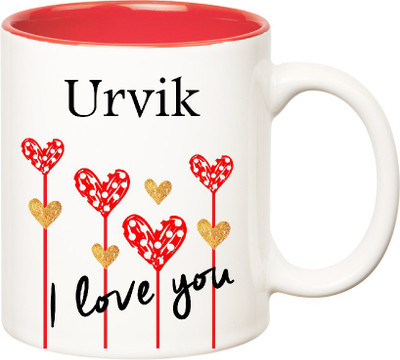 

Huppme I Love You Urvik Inner Red (350 ml) Ceramic Mug(350 ml), Red;white
