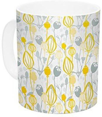 

Kess InHouse InHouse Julie Hamilton Willow Wisp Yellow Gray Ceramic Coffee, 11 oz, Multicolor Ceramic Mug(60 ml)