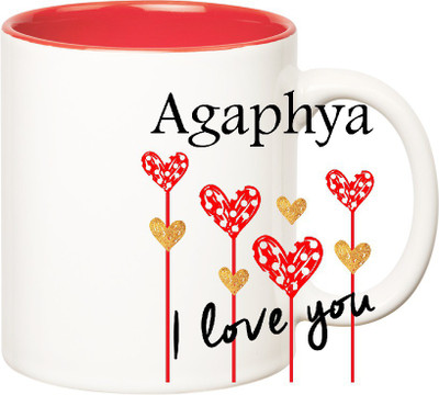 

Huppme I Love You Agaphya Inner Red (350 ml) Ceramic Mug(350 ml), Red;white