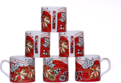 

Pearl Pooja-21 Bone China(Red, Pack of 6)