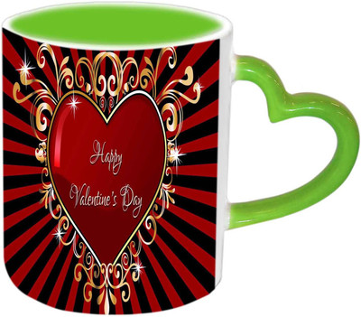 

Raj Laxmi Shine Heart Green Handle Valentine Ceramic Mug(350 ml)