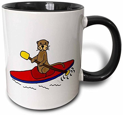 

3dRose mug_200131_4 Funny Sea Otter Kayaking Two Tone Black, 11 oz, Black/White Ceramic Mug(60 ml), Multicolor