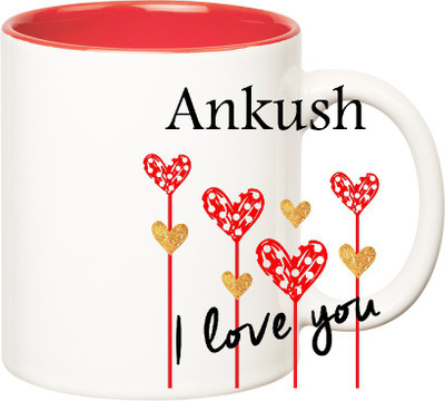 

Huppme I Love You Ankush Inner Red (350 ml) Ceramic Mug(350 ml), Red;white