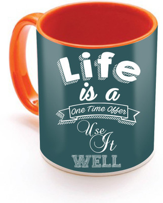 

SKY TRENDS Life Is A Love Time Offer Use In Well With White Shade Best Gifts For Birthday And Anniversar Inner Color Orange Ceramic Mug(320 ml), Multicolor