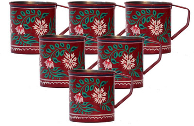 

eCraftIndia Handpainted Decorative Stainless Steel Mug(180 ml, Pack of 6), Green;red