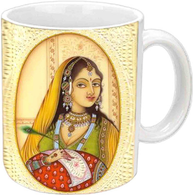 

Raj Laxmi Beautiful Rajasthani Queen White Ceramic Mug(350 ml)