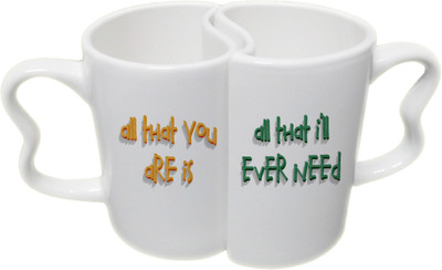 

Ucard Love All I Need CoupleMug Set Bone China, Ceramic, Porcelain Mug(325 ml, Pack of 2), Multicolor