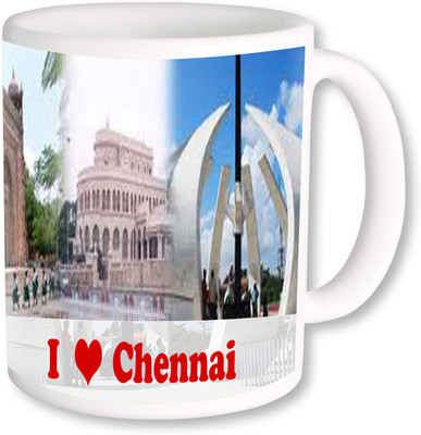 PhotogiftsIndia I Love Chennai With Collarge Ceramic Mug(325 ml), Multicolor