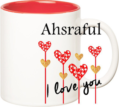 

Huppme I Love You Ahsraful Inner Red (350 ml) Ceramic Mug(350 ml), Red;white