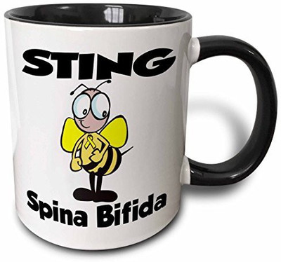 

3dRose mug_115069_4 Bee Sting Spina Bifida Awareness Ribbon Cause Design Two Tone Black, 11 oz, Black/White Ceramic Mug(60 ml), Multicolor