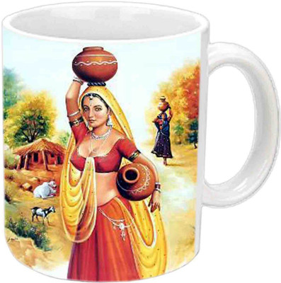

Raj Laxmi Rajasthani Panihari White Ceramic Mug(350 ml)