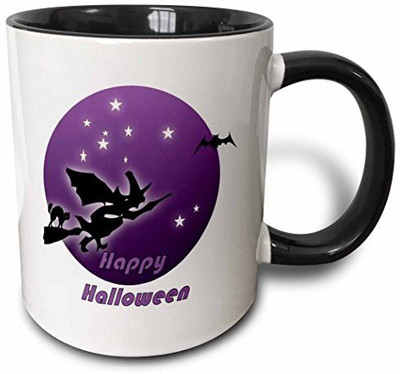 

3dRose Happy Halloween Witch Two Tone Black, 11 oz, Black/White Ceramic Mug(60 ml), Multicolor