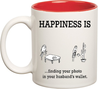 

Huppme Happiness Is Husband Inner Red Ceramic Mug(350 ml), Red;white