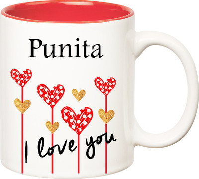

Huppme I Love You Punita Inner Red (350 ml) Ceramic Mug(350 ml), Red;white